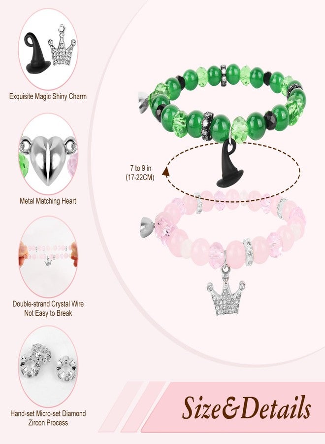 AULEEP أساور مطابقة AULEEP - هدايا أصدقاء من ويكيد مع خرز كريستالي للصداقة، دمية إلفابا، هدايا ويكيد، أحجار طبيعية شافية 8 مم، هدايا عيد ميلاد للنساء والأزواج باللونين الوردي والأخضر - Image 2