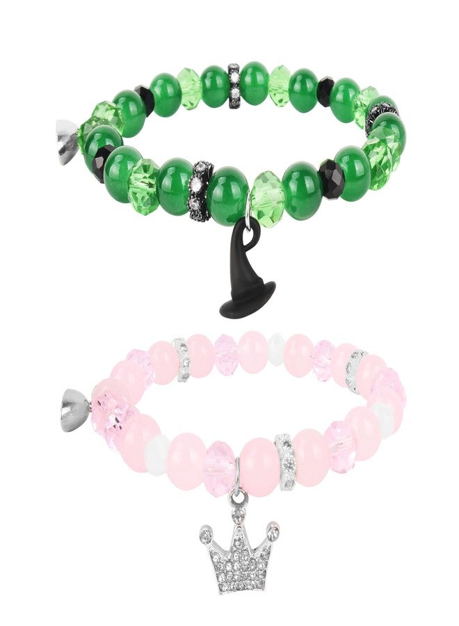 AULEEP أساور مطابقة AULEEP - هدايا أصدقاء من ويكيد مع خرز كريستالي للصداقة، دمية إلفابا، هدايا ويكيد، أحجار طبيعية شافية 8 مم، هدايا عيد ميلاد للنساء والأزواج باللونين الوردي والأخضر - Image 1