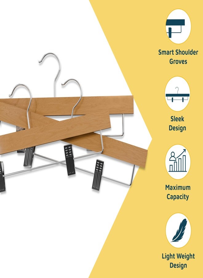 لايف ماستر مجموعة من 20 علاقة بنطلون خشبية بلون طبيعي، مصنوعة من خشب اللوتس، مزودة بمشابك قابلة للتعديل مانعة للانزلاق، تتحمل وزنًا يصل إلى 10 أرطال، مزودة بخطاف دوار 360 درجة، تصميم نحيف موفر للمساحة، مناسبة للسراويل والجينز والتنانير. - Image 3