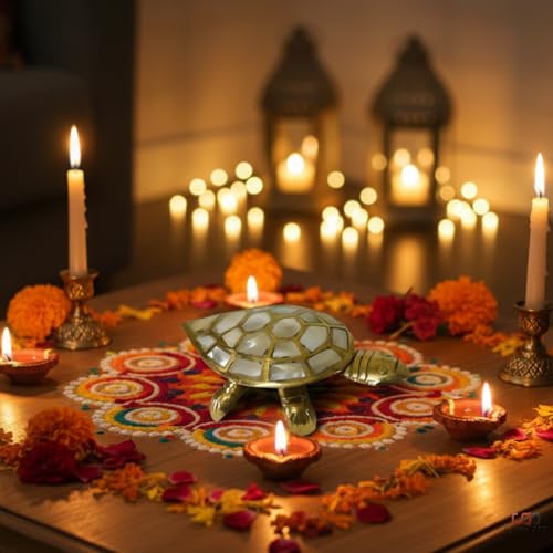 Salvus APP SOLUTIONS Brass Made Wish Fulfilling Tortoise/Turtle - Feng Shui Charm for Home Décor, Positive Energy, and Prosperity (White & Golden_3.5 Inch) - Image 5