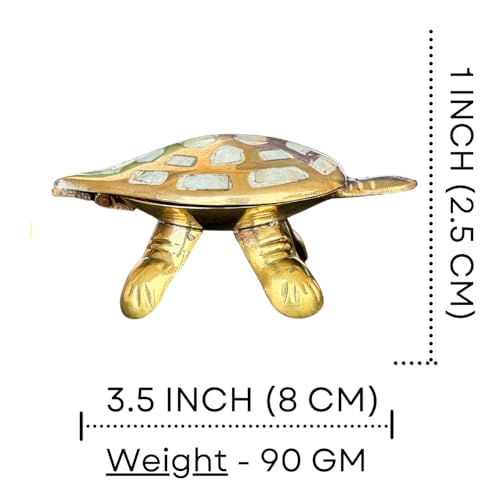 Salvus APP SOLUTIONS Brass Made Wish Fulfilling Tortoise/Turtle - Feng Shui Charm for Home Décor, Positive Energy, and Prosperity (White & Golden_3.5 Inch) - Image 2