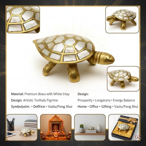 Salvus APP SOLUTIONS Brass Made Wish Fulfilling Tortoise/Turtle - Feng Shui Charm for Home Décor, Positive Energy, and Prosperity (White & Golden_3.5 Inch) - Image 3