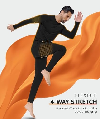 SIMIYA mens Thermal Sets Long Johns Fleece Lined Sleeve Base Layer Top Bottom Underwear, 1pack Set Black, Medium - Image 3