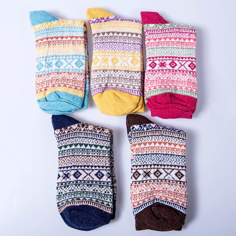 Justay 5 Pairs Wool Socks for Women - Winter Thick Boot Cozy Crew Vintage Soft Calf Knit Warm Socks Gifts - Image 2