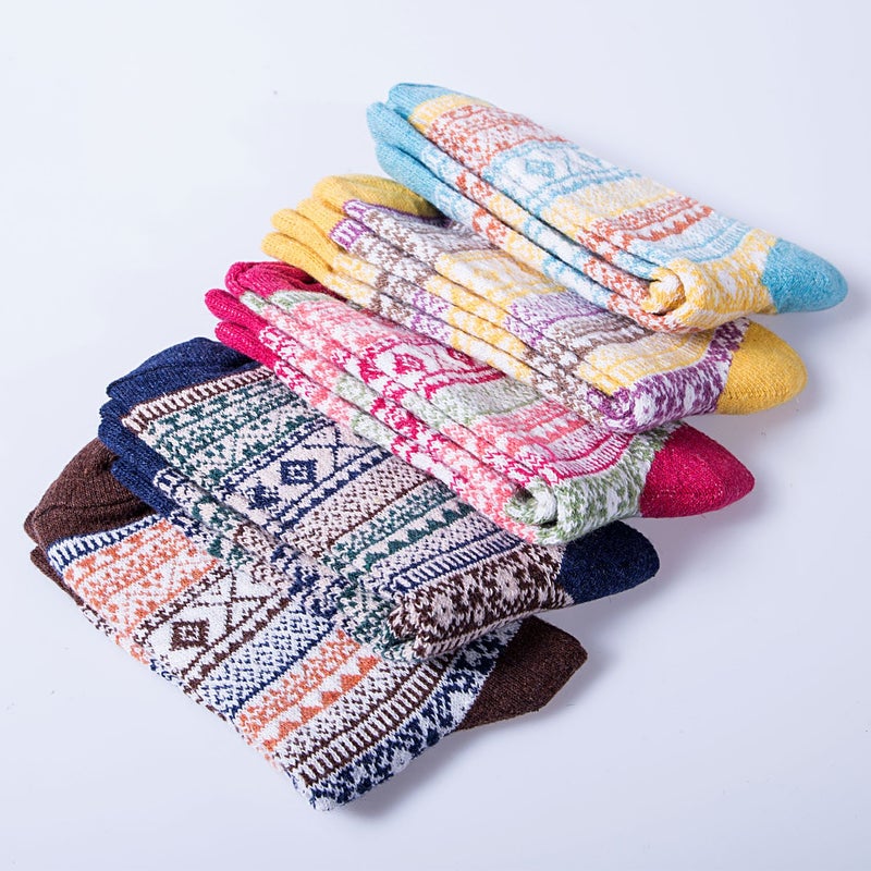 Justay 5 Pairs Wool Socks for Women - Winter Thick Boot Cozy Crew Vintage Soft Calf Knit Warm Socks Gifts - Image 3