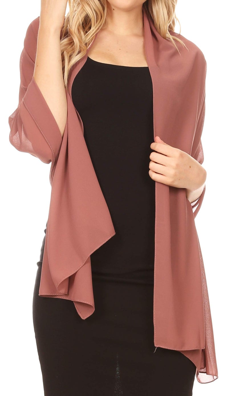 Sakkas 18225 - Jona Women Soft Sheer Chiffon Bridal Wedding Evening Scarf Shawl Wrap Stole - Mauve - 7029 - Image 1