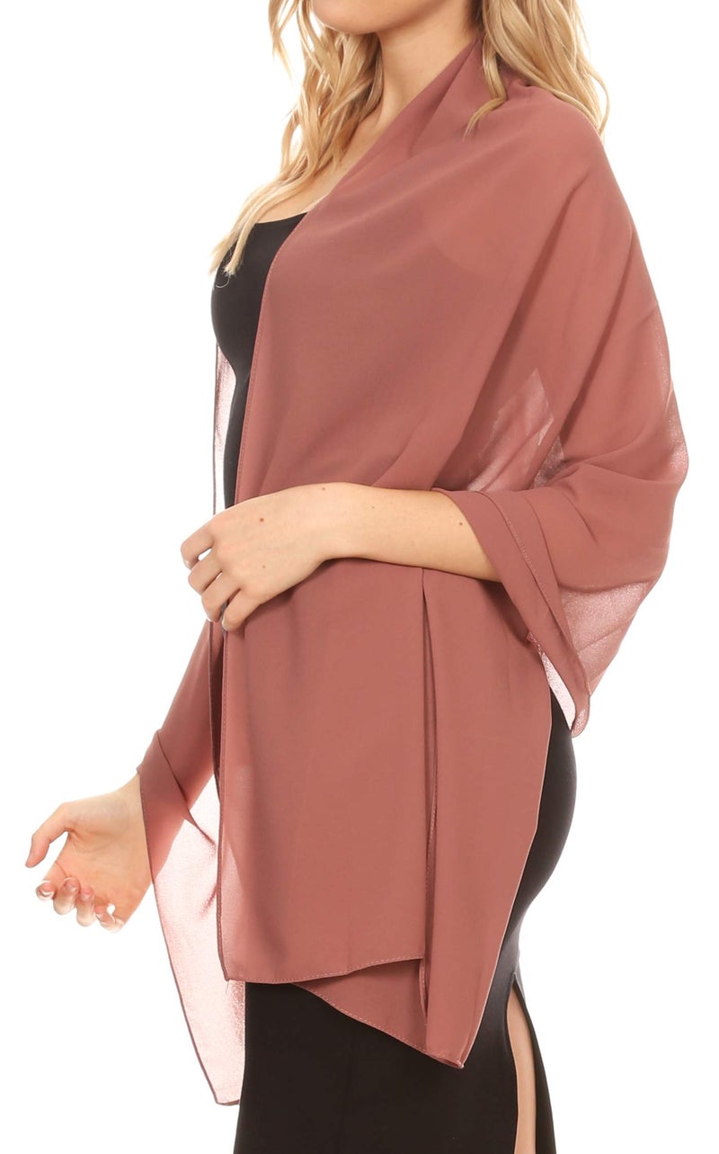 Sakkas 18225 - Jona Women Soft Sheer Chiffon Bridal Wedding Evening Scarf Shawl Wrap Stole - Mauve - 7029 - Image 3