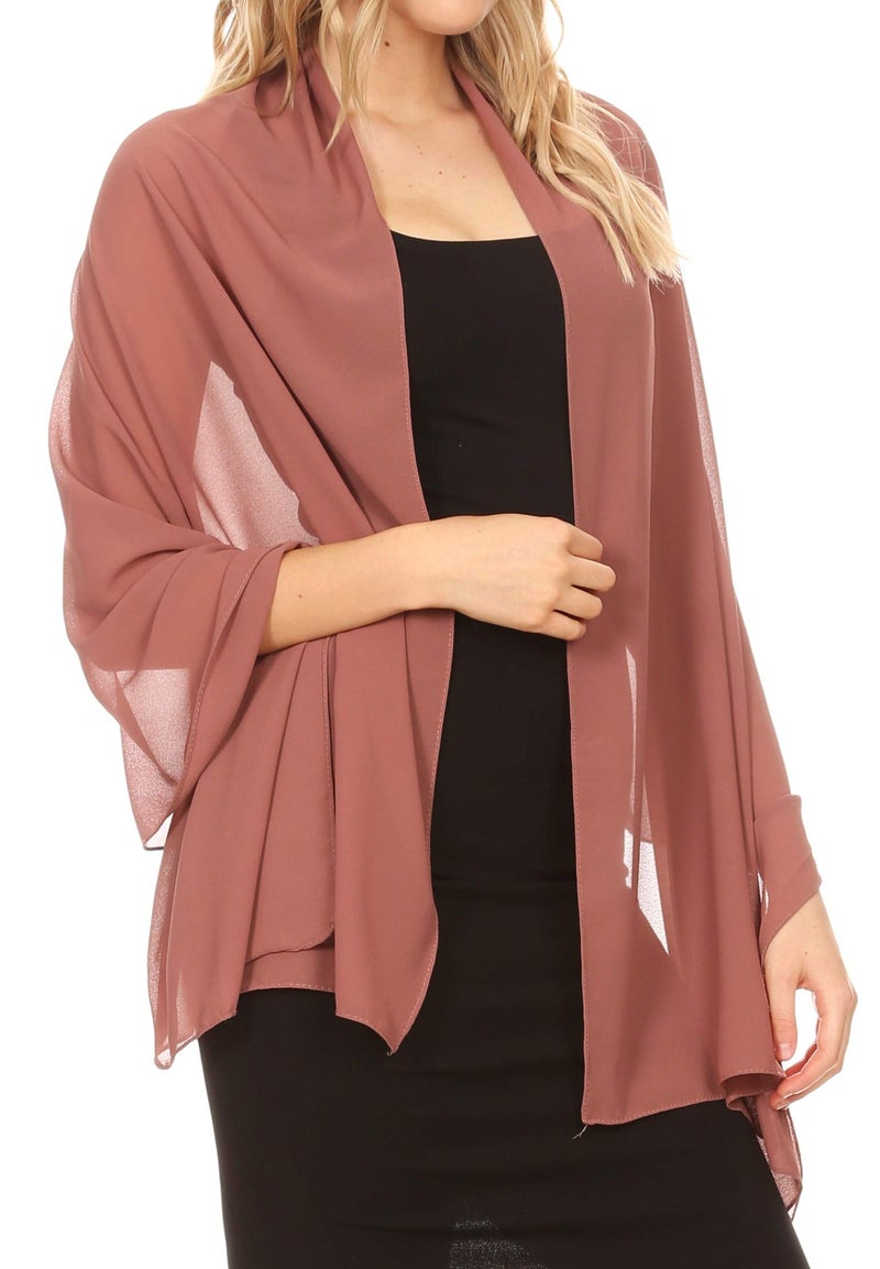 Sakkas 18225 - Jona Women Soft Sheer Chiffon Bridal Wedding Evening Scarf Shawl Wrap Stole - Mauve - 7029 - Image 4