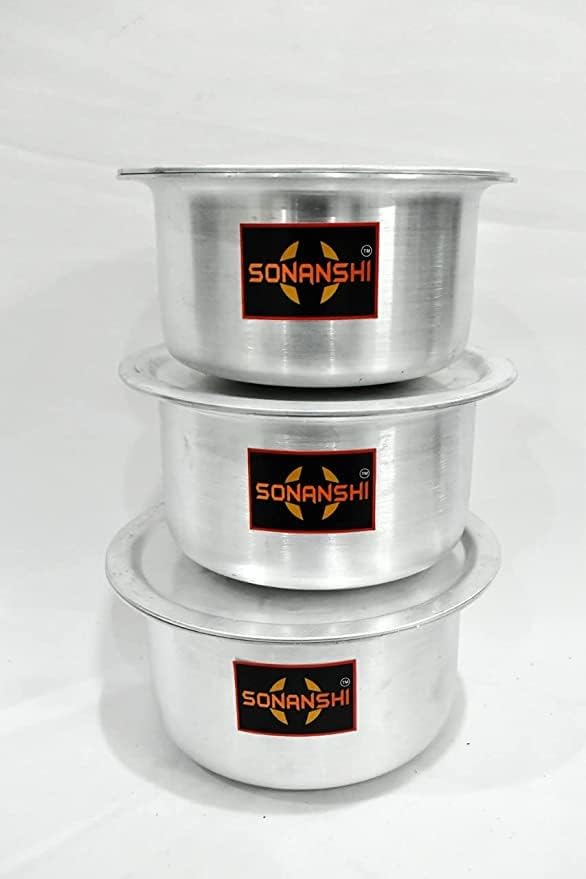 Sonanshi Sonanshi™ Aluminium Patila/Bhagona/Tapeli/Saucepot/Handi Set with LID (Pack of 3) (1,3 & 5 litres)  - Image 2