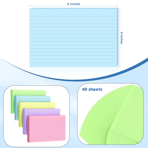 AILZFEI 200 Count Index Cards 4x6 Inch, Colored Flash Card (40 Sheets Each), Note Taking for Students, Teachers, Professionals, Study Note Cards for Office Home School - Image 2
