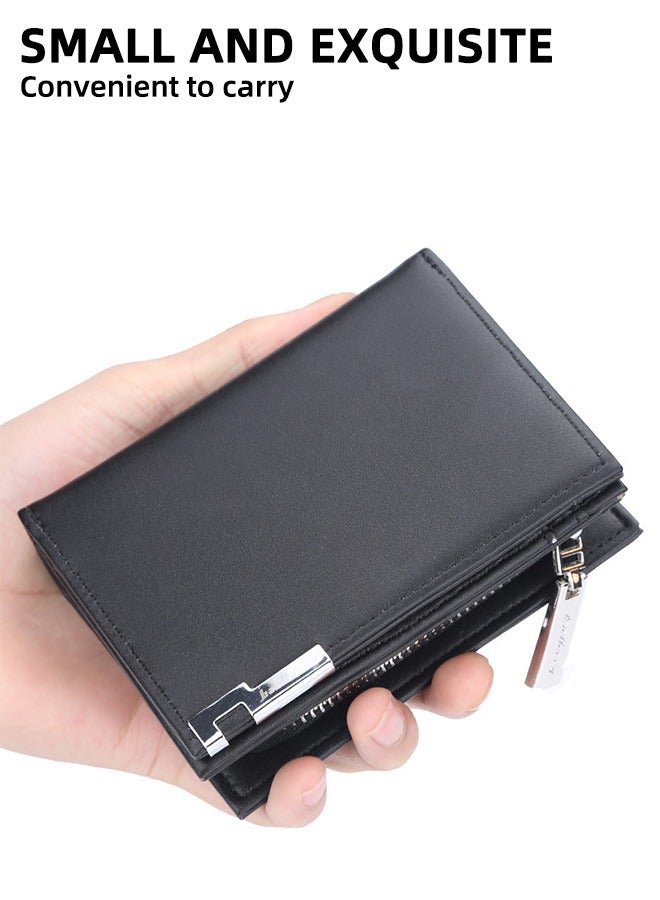 بايلليري محفظة بيليري الرجالية الفاخرة المدمجة | حامل بطاقات بسحاب أكورديون | ١٢ فتحة من جلد البولي يوريثان بتقنية تحديد الهوية بموجات الراديو | نحيف أسود داكن | حامل بطاقات أكورديون عصري كاجوال، محفظة كبيرة الحجم بسحاب - Image 2