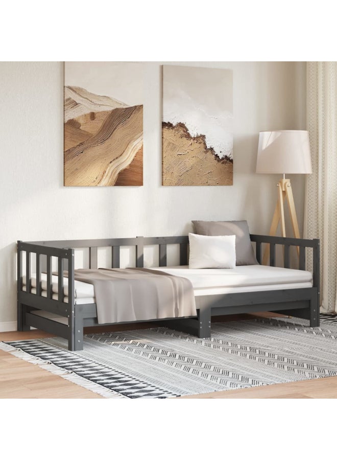 فيداكسل سرير نهاري قابل للسحب خشب صنوبر صلب رمادي 2×(90×200) سم 806962 - Image 2