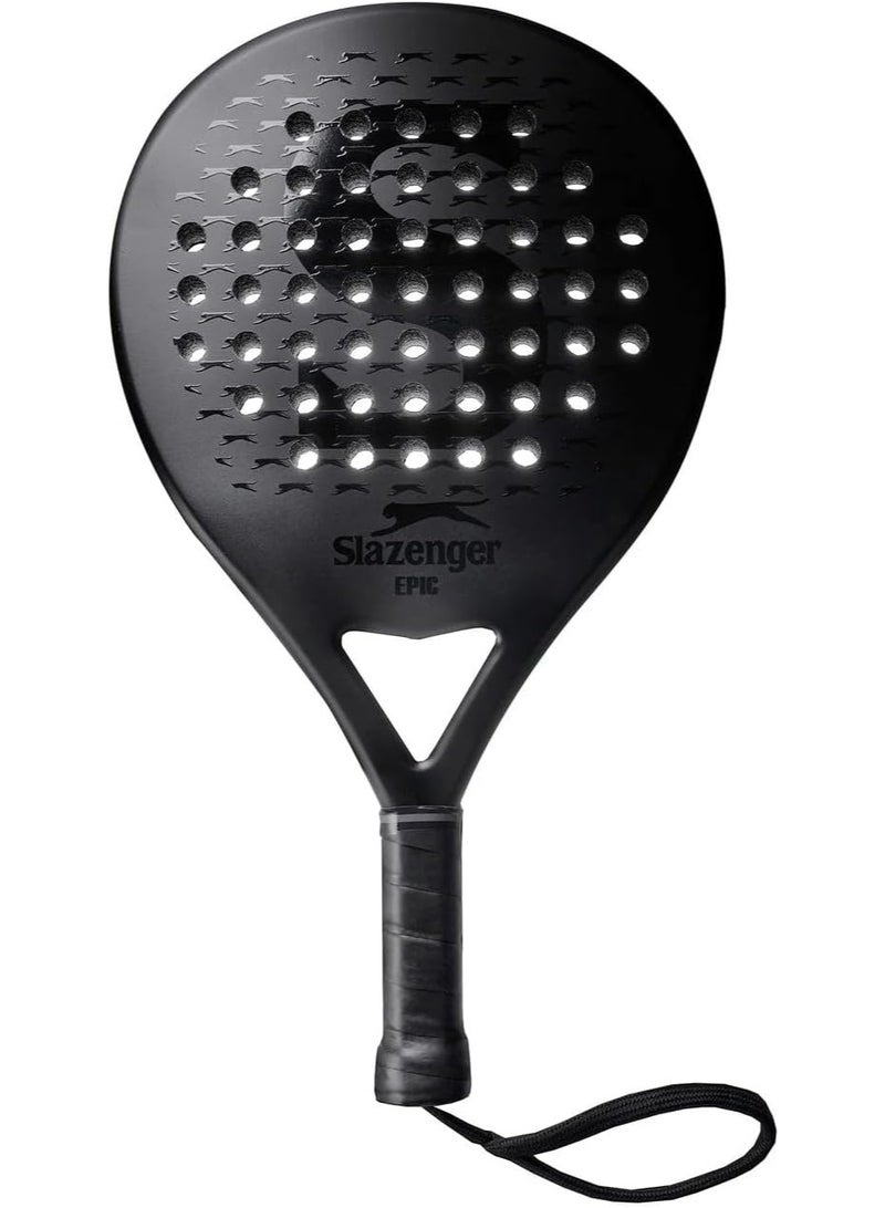 سلازنجر مضرب بادل سلازنجر بانثر سلسلة EPIC (موديل 2023) - شكل هجين دائري، قلب EVA متوسط، وزن 350-370 جرام | مضرب بادل متوازن القوة والتحكم للاعبين المتوسطين والمتقدمين | تصميم أسود أنيق