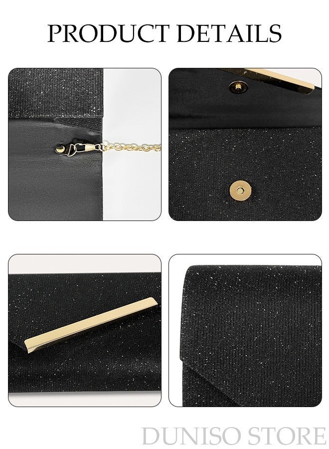 DUNISO Women Shiny Glitter Evening Clutch Crossbody Bag Envelope Handbag Chain Purse for Wedding Formal Cocktail Party - Image 5