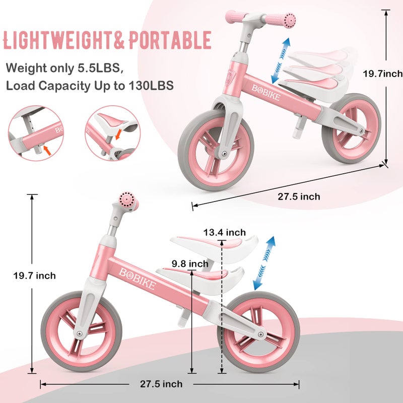 Bobike Toddler Balance Bike Toys for 1 to 3 Year Old Girls Boys Adjustable Seat and Handlebar No-Pedal Training Bike Best Gifts for Kids (Pink) - Image 4