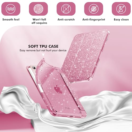 INFILAND for iPad mini 7 Case (A17 Pro), iPad mini 6 Case, iPad mini 7th/6th Generation Case 2024/2021 8.3 Inch, Glitter Cute Protective Clear Cover with Pencil Holder for Kids Girls, Pink - Image 5