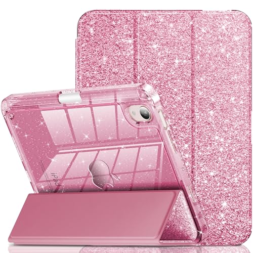 INFILAND for iPad mini 7 Case (A17 Pro), iPad mini 6 Case, iPad mini 7th/6th Generation Case 2024/2021 8.3 Inch, Glitter Cute Protective Clear Cover with Pencil Holder for Kids Girls, Pink - Image 1