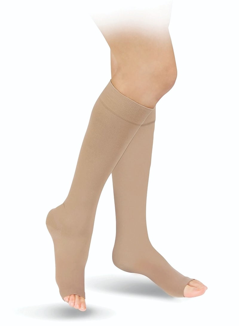 GO SILVER Knee High Compression Socks, Class 3 (34-46 mmHg) Open Toe Flesh - Image 2