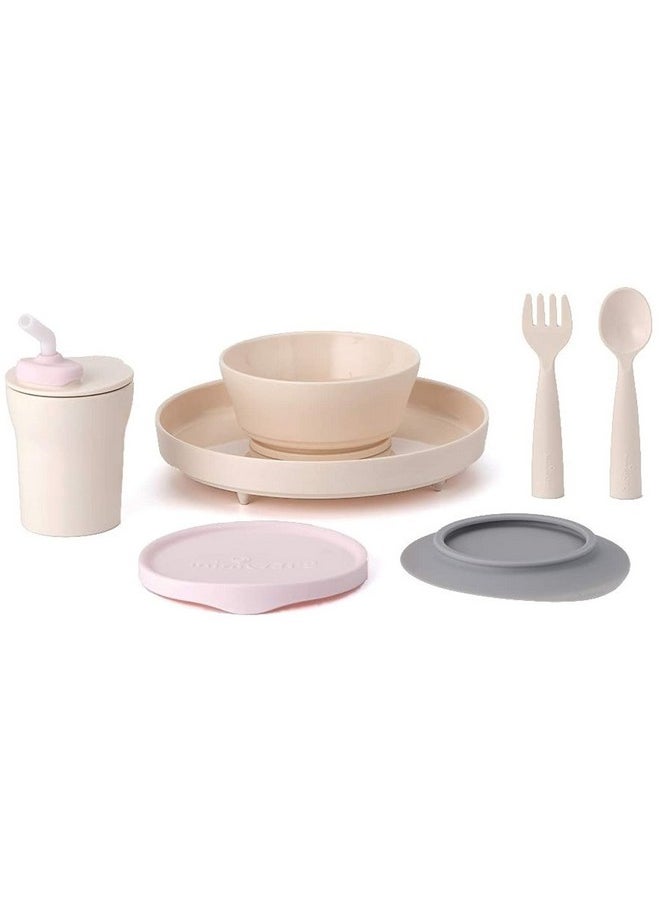 Miniware Little Foodie Set With Cereal Bowl, Sandwich Plate, My First Cutlery Set, 1-2-3 Sip Cup, And Detachable Suction Foot For Baby Toddler Kids | Bpa Free (Vanilla + Cotton Candy)  - Image 1