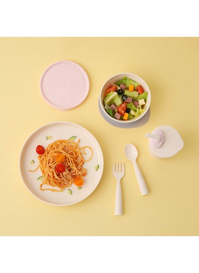 Miniware Little Foodie Set With Cereal Bowl, Sandwich Plate, My First Cutlery Set, 1-2-3 Sip Cup, And Detachable Suction Foot For Baby Toddler Kids | Bpa Free (Vanilla + Cotton Candy)  - Image 2