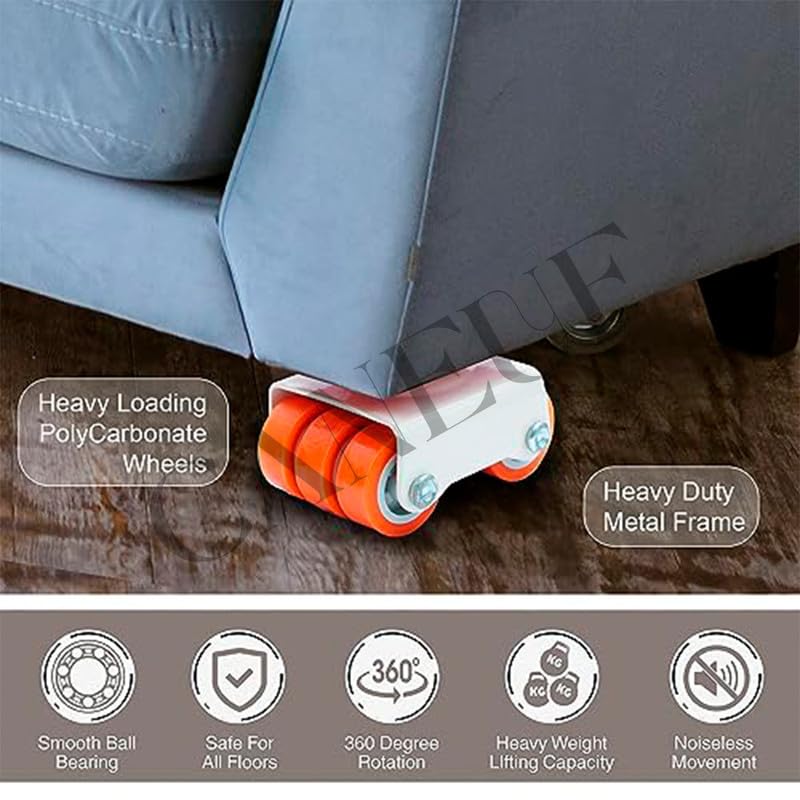 Caneuf 6Wheel Roller Casters with 360 Rotation Bearings Ideal for Revolving Furniture Sofa Bed Table Cabinets 500600kg Load Capacity Orange 50mm Set of 4 - Image 5