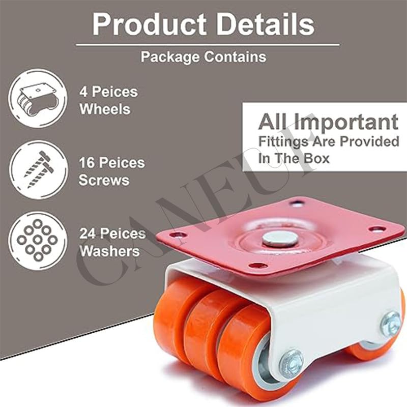 Caneuf 6Wheel Roller Casters with 360 Rotation Bearings Ideal for Revolving Furniture Sofa Bed Table Cabinets 500600kg Load Capacity Orange 50mm Set of 4 - Image 4