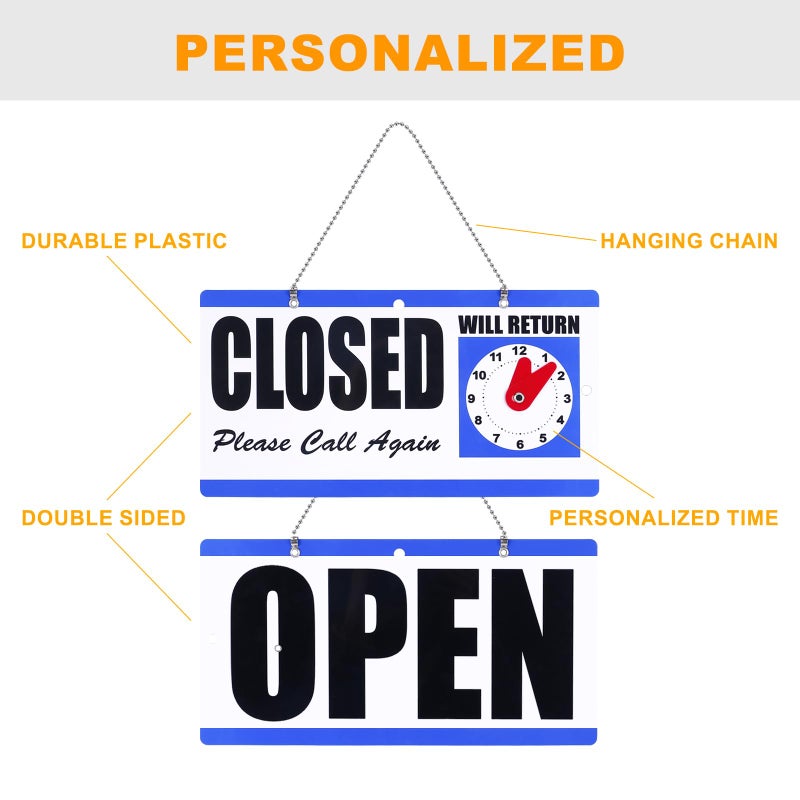 Eagle Open and Closed Sign, Plastic, with Hanging Chain, Dual Sides with “Will Return” Clock, 6X11.5-Inches - Image 4