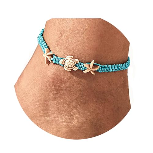 Yokawe Boho Turtle Anklets Bracelets Blue Starfish Summer Beach Waterproof Barefoot Sandals Jewelry for Women - Image 1