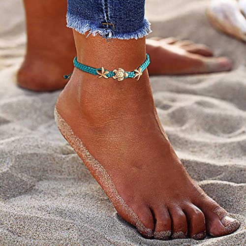 Yokawe Boho Turtle Anklets Bracelets Blue Starfish Summer Beach Waterproof Barefoot Sandals Jewelry for Women - Image 2