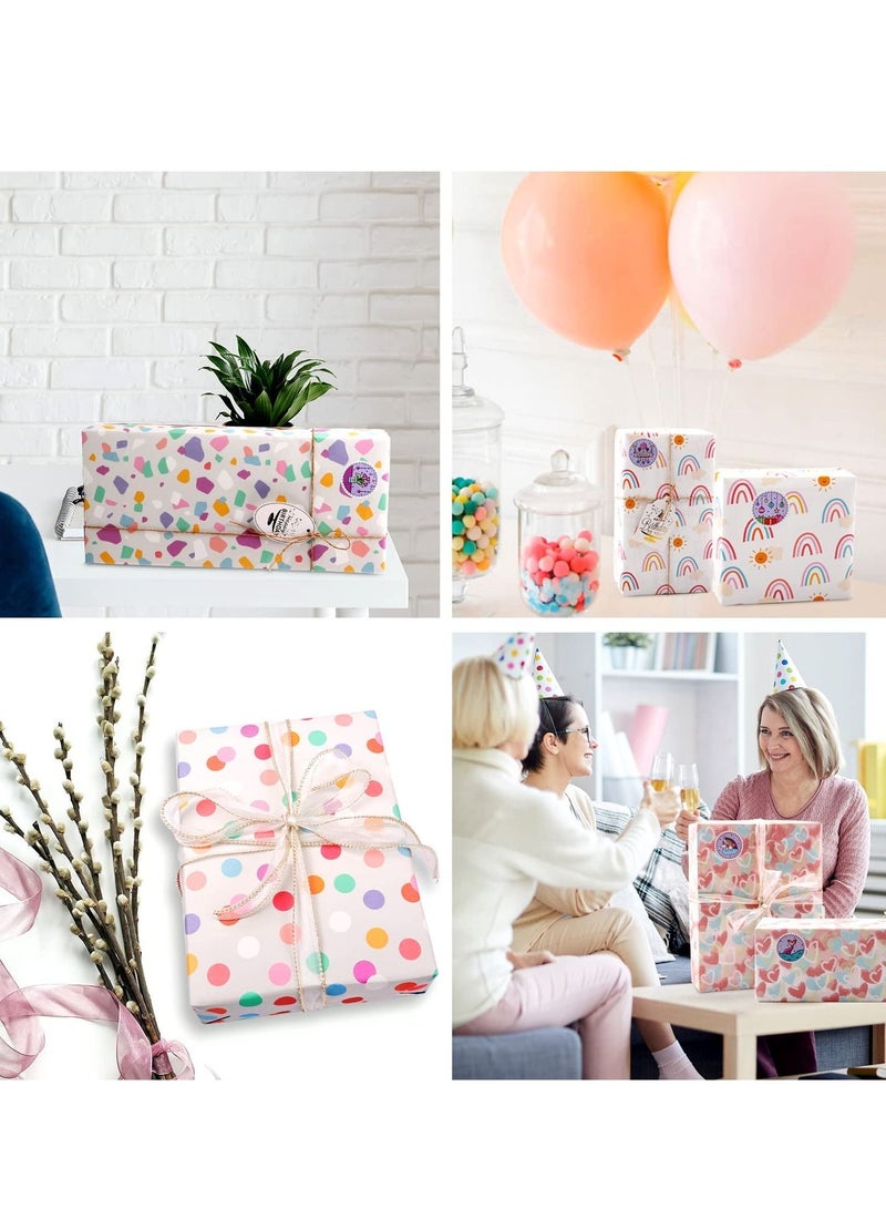 Gift Wrapping Paper Set Birthday Polka Dots Heart Wraps for Wedding Baby Shower 4 Sheets - Image 5