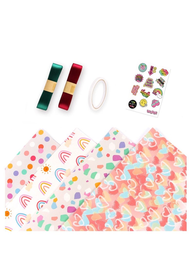 Gift Wrapping Paper Set Birthday Polka Dots Heart Wraps for Wedding Baby Shower 4 Sheets - Image 1