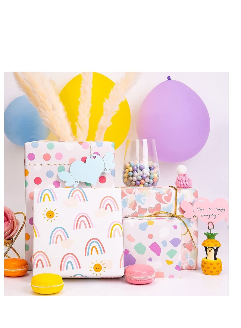 Gift Wrapping Paper Set Birthday Polka Dots Heart Wraps for Wedding Baby Shower 4 Sheets - Image 2