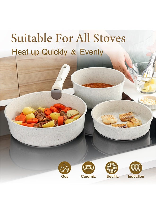 Sensarte - 5 Piece Detachable Swiss Granite Coating Cookware Set, Non-Stick, PFOA/PFOS/APEO Free, 1X20Cm Sauce Pan With Lid, 1X26Cm Fry Pan, 1X Removable Handle, 1Xpan Protector, White - Image 1