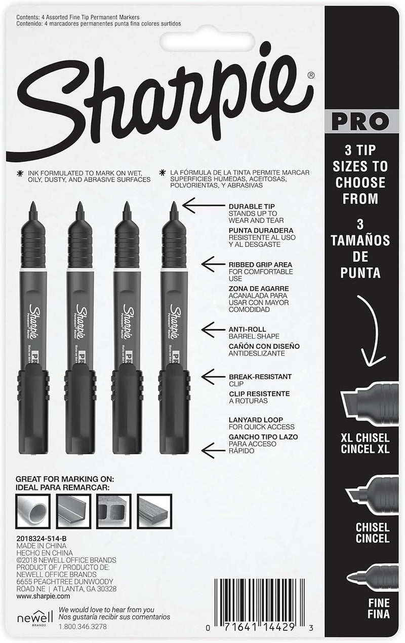 Sharpie SHARPIE Pro Permanent Marker Fine Point Assorted Colors 4Count Marker 2018324  - Image 5