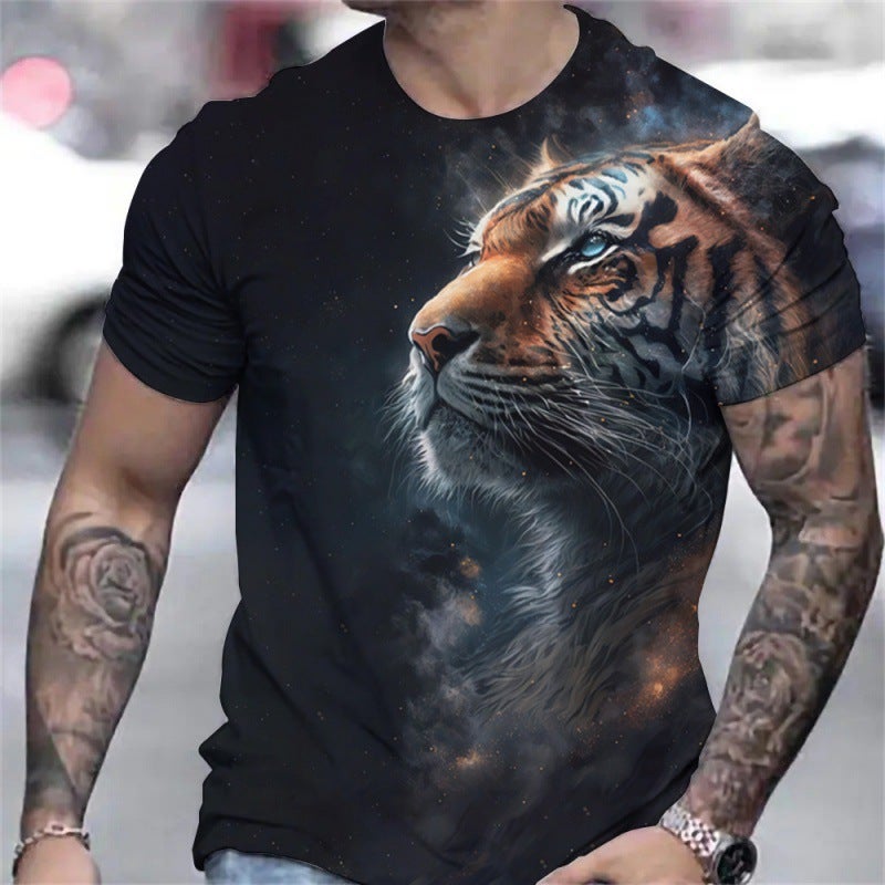 2024 Men'S Fashion T-Shirt 3D Digital Printing Forest Beast Tiger Series Loose Short Sleeve - Image 3