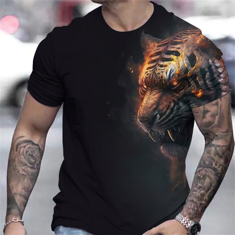 2024 Men'S Fashion T-Shirt 3D Digital Printing Forest Beast Tiger Series Loose Short Sleeve - Image 2