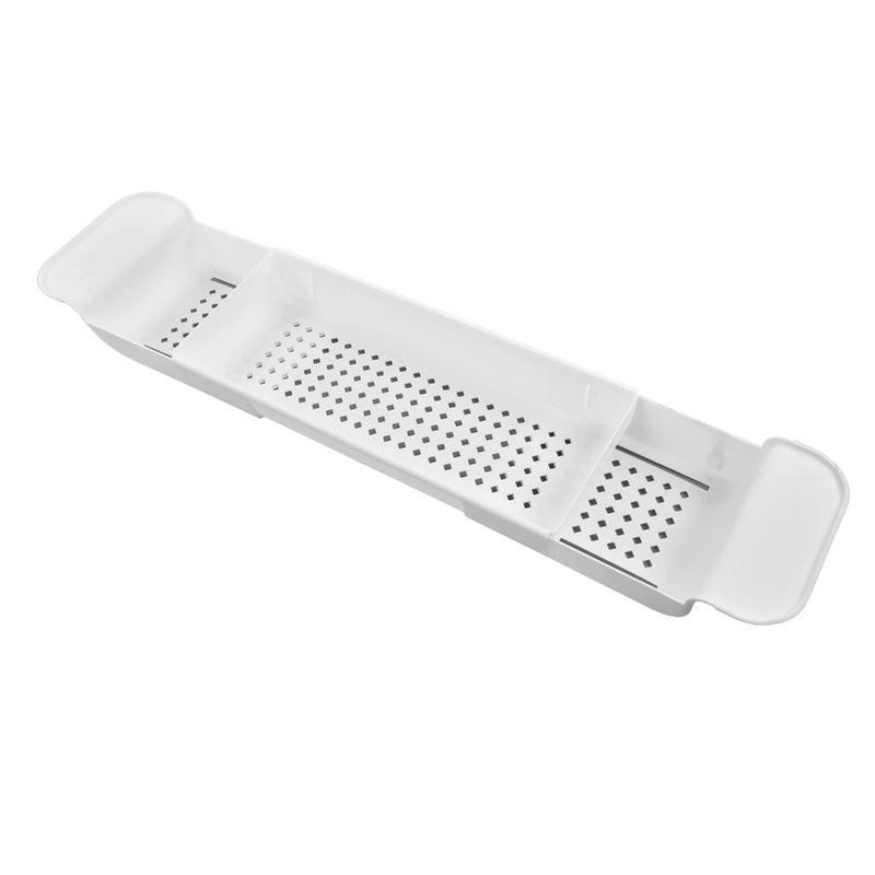 Expandable Bathtub Caddy Tray Adjustable Organizer Rack For Towel Book Wine Phone White - Image 4
