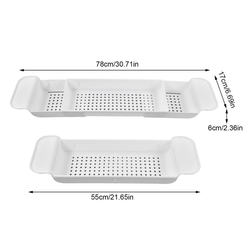 Expandable Bathtub Caddy Tray Adjustable Organizer Rack For Towel Book Wine Phone White - Image 3