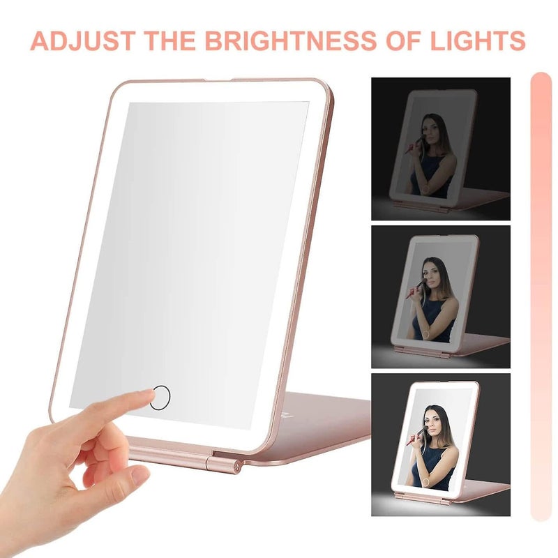 PRIME PICK PRIME PICK Rechargeable Travel Makeup Vanity Mirror with Led Lights Portable Lighted Makeup Beauty Mirror 3 Color Lighting Dimmable Touch Screen Cosmetic Mirror with Lights Pink  - Image 3