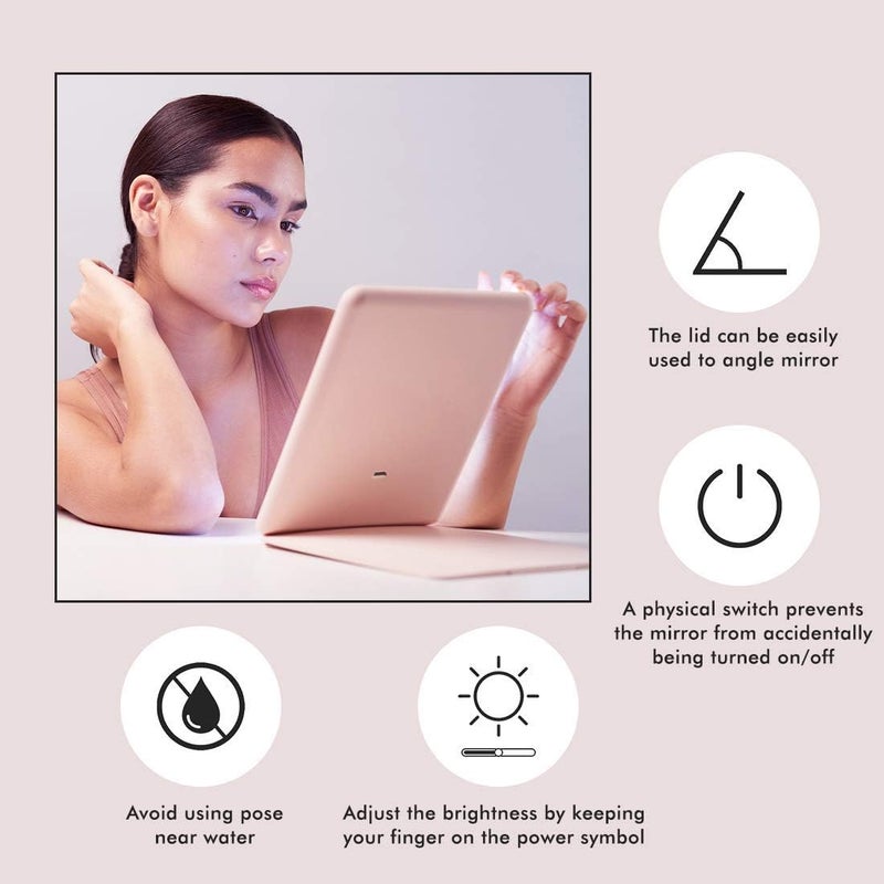 PRIME PICK PRIME PICK Rechargeable Travel Makeup Vanity Mirror with Led Lights Portable Lighted Makeup Beauty Mirror 3 Color Lighting Dimmable Touch Screen Cosmetic Mirror with Lights Pink  - Image 5