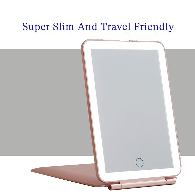 PRIME PICK PRIME PICK Rechargeable Travel Makeup Vanity Mirror with Led Lights Portable Lighted Makeup Beauty Mirror 3 Color Lighting Dimmable Touch Screen Cosmetic Mirror with Lights Pink  - Image 4