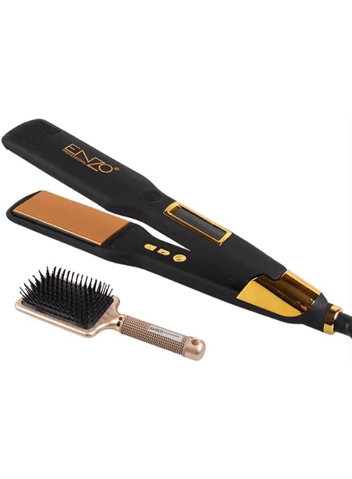 ENZO Professional مكواة شعر احترافية ENZO EN-9920A – مكواة مسطحة من السيراميك والتورمالين مع درجة حرارة قابلة للتعديل، تسخين سريع، وجهد مزدوج - نسخة دولية - Image 1