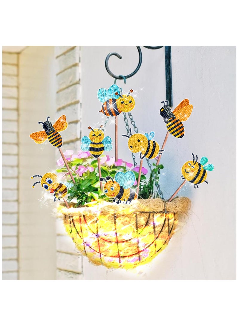 SYOSI Diamond Art Kits, 8 Pcs Bee Style Diamond Art Kits for Indoor Outdoor Garden Decor, Garden Stakes Diamond Art Kits for Adults, DIY Diamond Art Accessories, Diamond Ornaments for Family, Party Decor  - Image 1