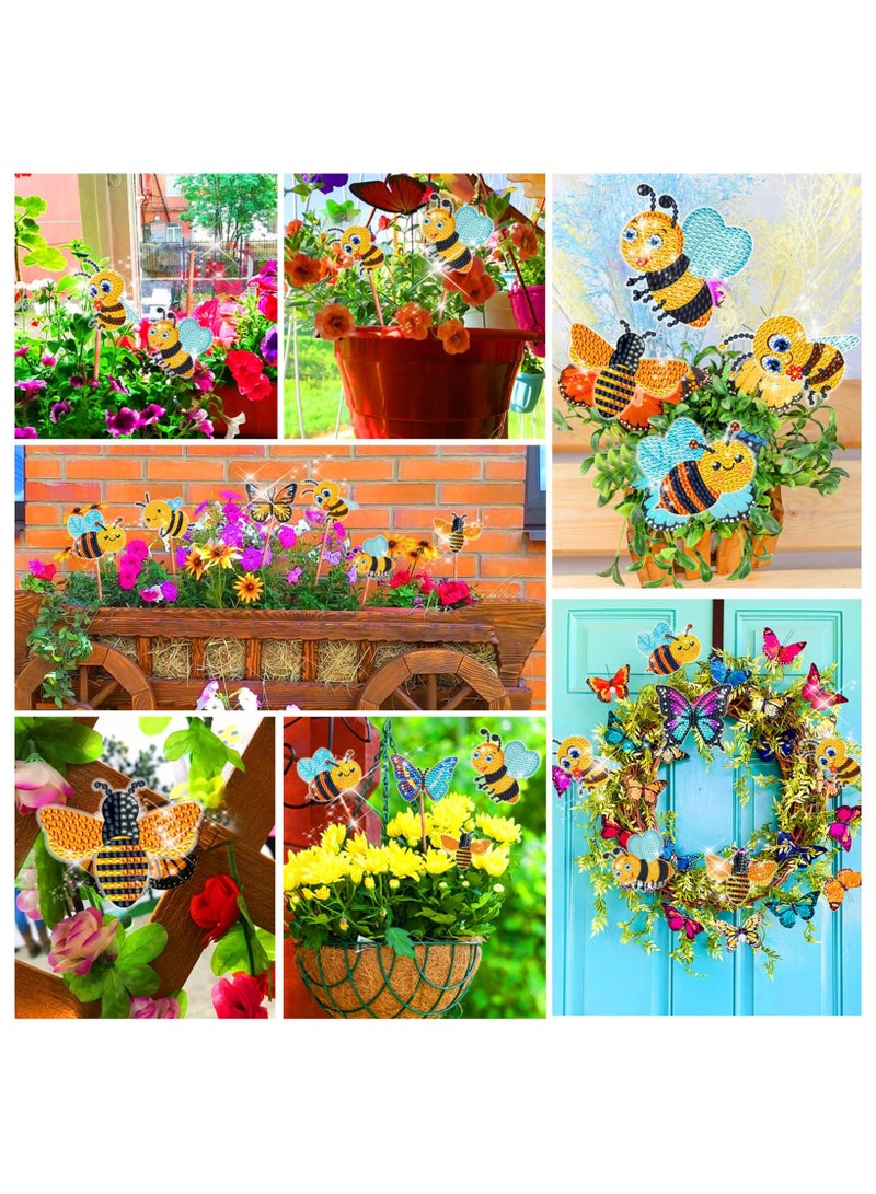 SYOSI Diamond Art Kits, 8 Pcs Bee Style Diamond Art Kits for Indoor Outdoor Garden Decor, Garden Stakes Diamond Art Kits for Adults, DIY Diamond Art Accessories, Diamond Ornaments for Family, Party Decor  - Image 3
