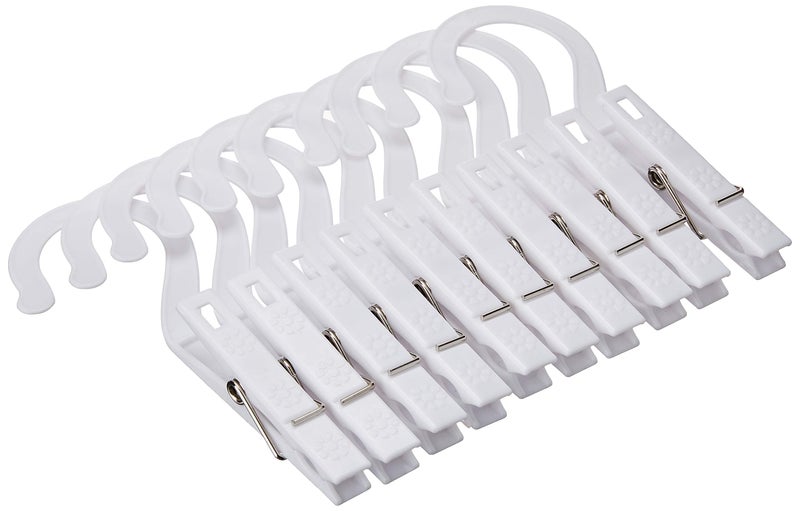 Fox Run Laundry Hooks, Set of 10 Clothing Pin Hooks, White