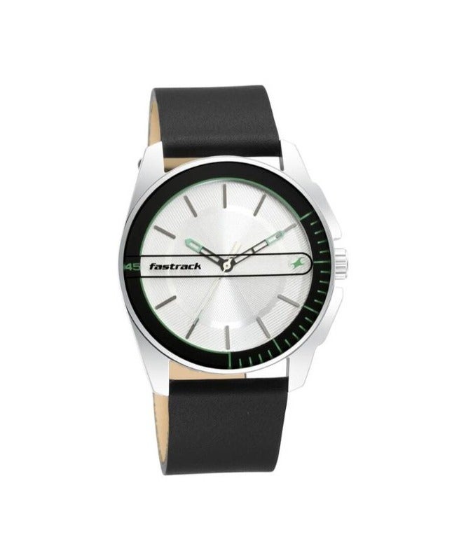Fastrack By Titan Wear Your Look Quartz Analog Silver Dial Leather Strap Watch for Men 3089sl15 - Image 1