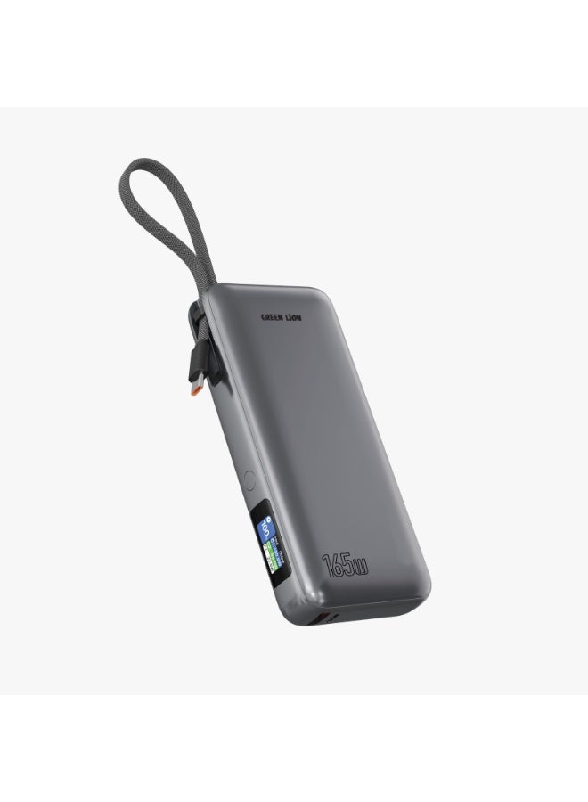 Tron X Power Bank 20000mAh PD 165W whit Braided Cable / Multiple Protection / USB-A+USB-C Cable 22.5W+100W / Cable Length 19.6 cm / Powerbank Flight Approved - Grey
