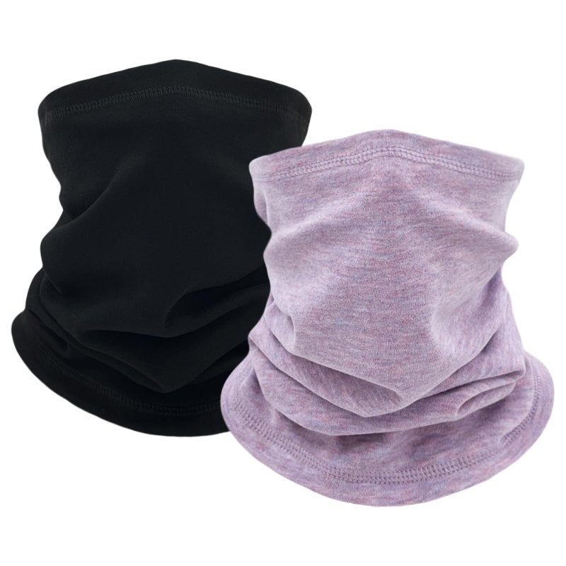 woogwin 2 Pack Winter Neck Gaiter Warmer for Women Men Soft Fleece Neck Warmers Windproof Warm Face Cover Mask Scarf for Cold Weather Skiing Cycling(Black+Purple) - Image 1