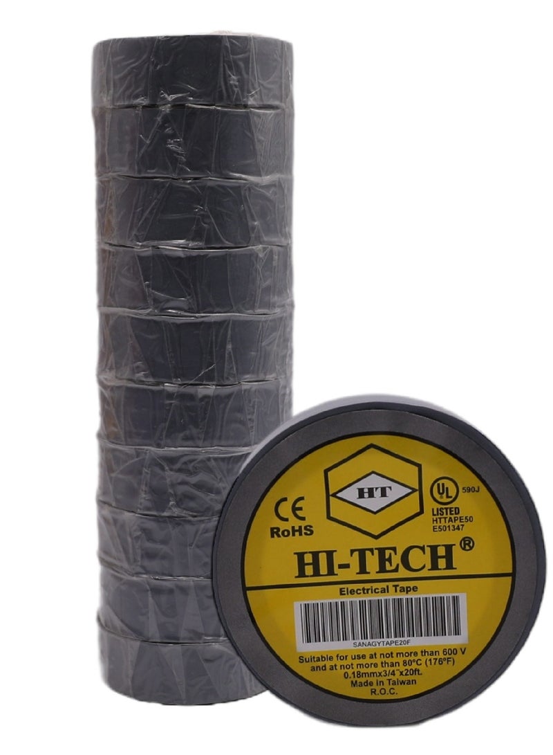 Hi-Tech Electrical Tape - Pack of 10 (Gray) - Image 1