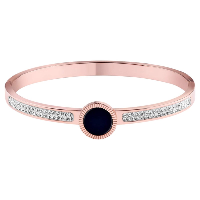 Moonstone Women's Fashion Bracelet Sparkling Pave Rhinestone Crystal Band With Centered Round Acrylic Hinged Clasp Bangle, Rose Gold - Image 1